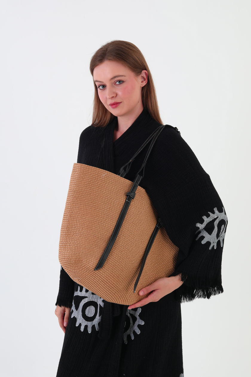 Wonder Hasır El ve Omuz Çantası - Vizon