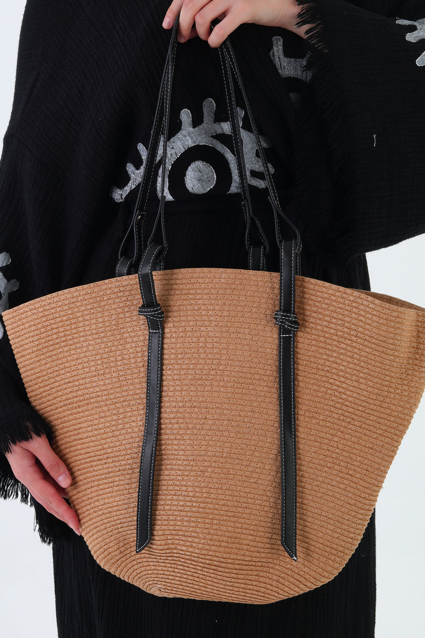 Wonder Hasır El ve Omuz Çantası - Vizon