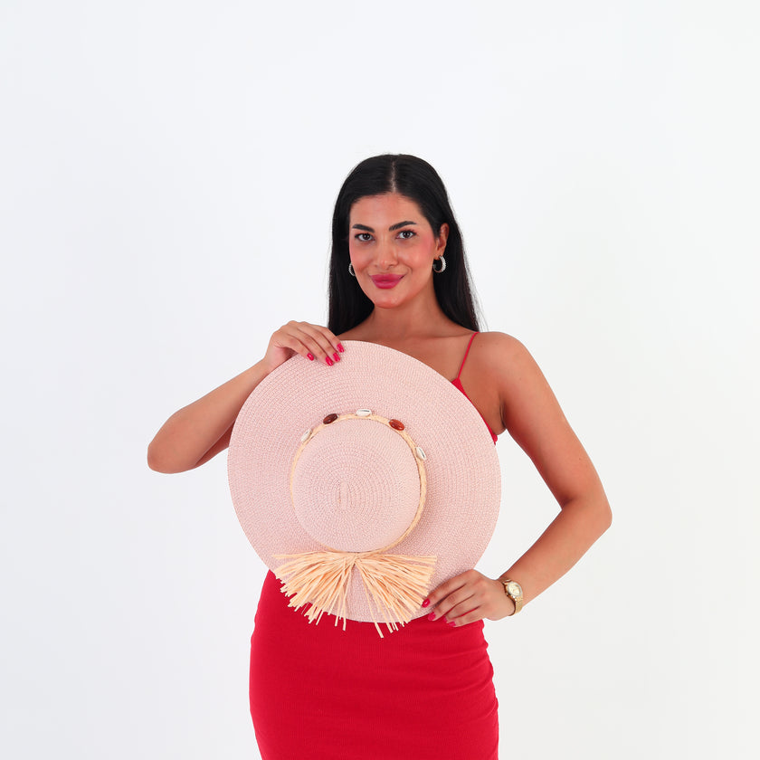 Hasır Plaj Şapkası - Pembe