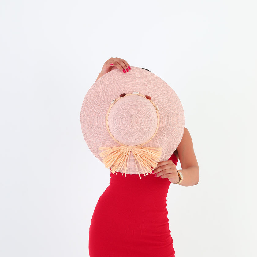 Hasır Plaj Şapkası - Pembe