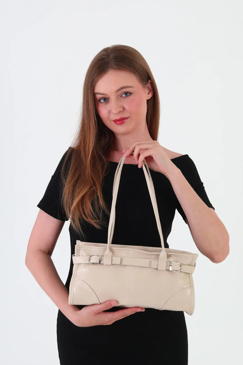 Renna Suni Deri Baget Çanta Krem