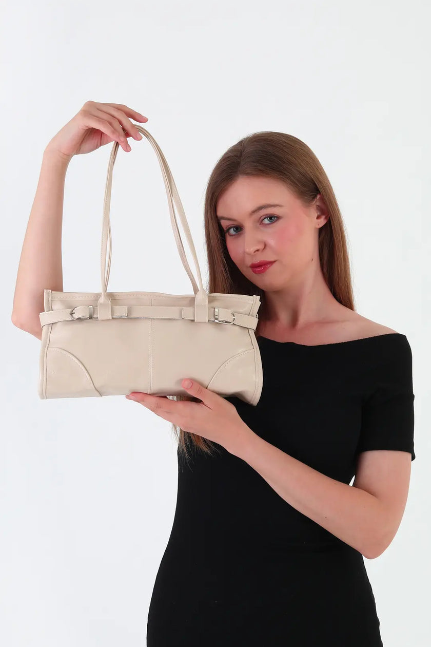 Renna Suni Deri Baget Çanta Krem