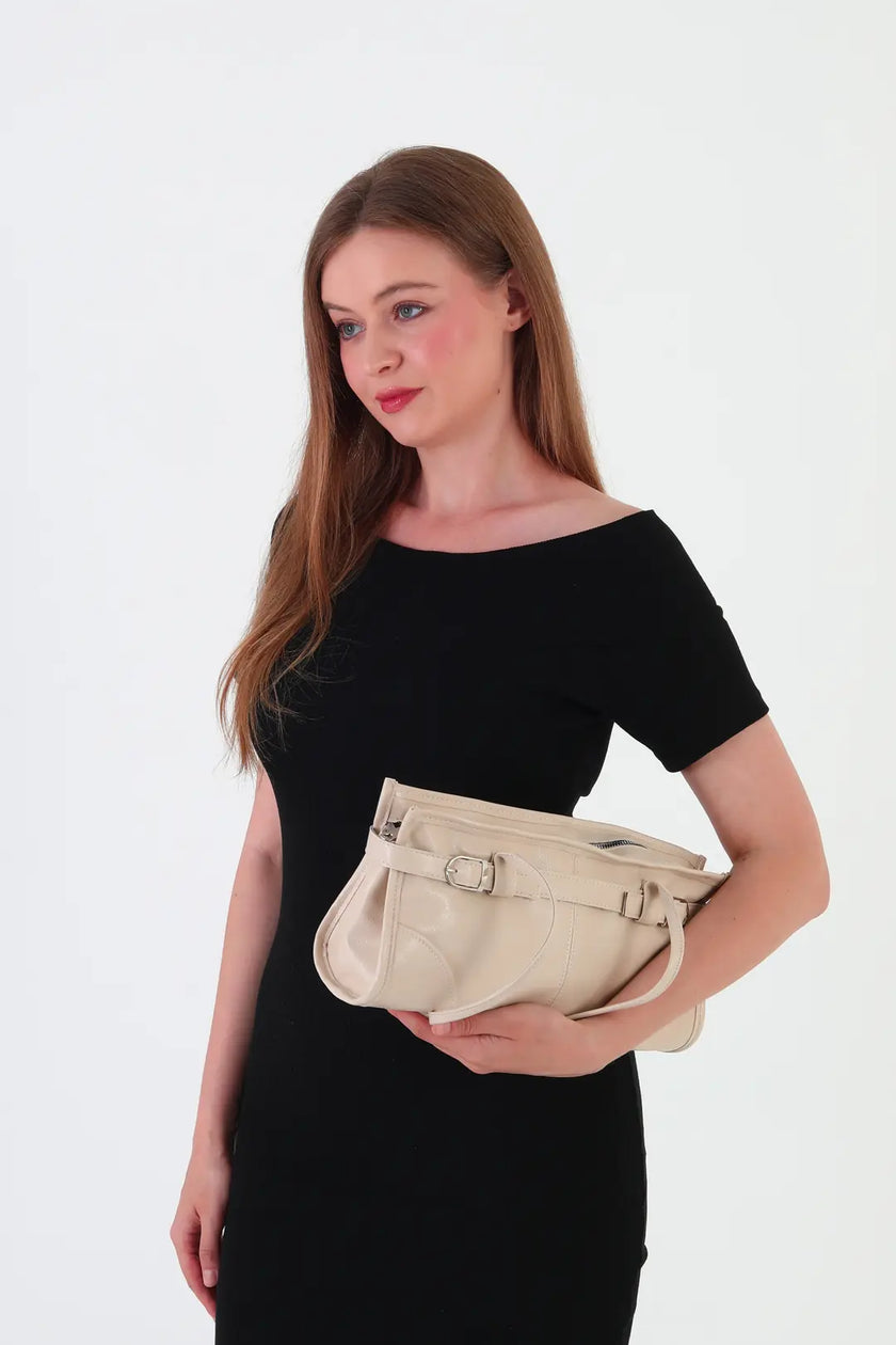 Renna Suni Deri Baget Çanta Krem