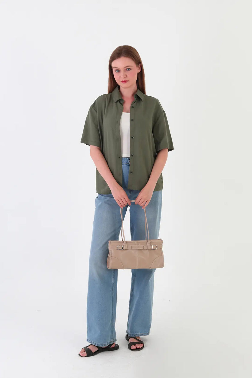 Renna Suni Deri Baget Çanta Bej