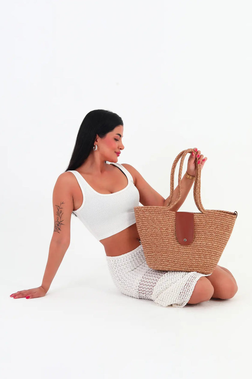 Mayro El Yapımı Hasır Çanta Kahverengi