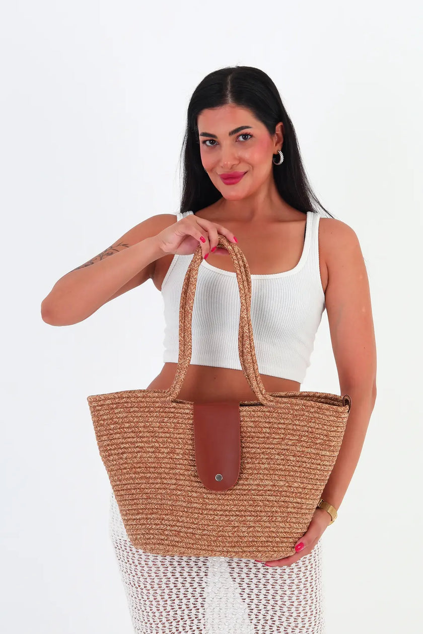 Mayro El Yapımı Hasır Çanta Kahverengi