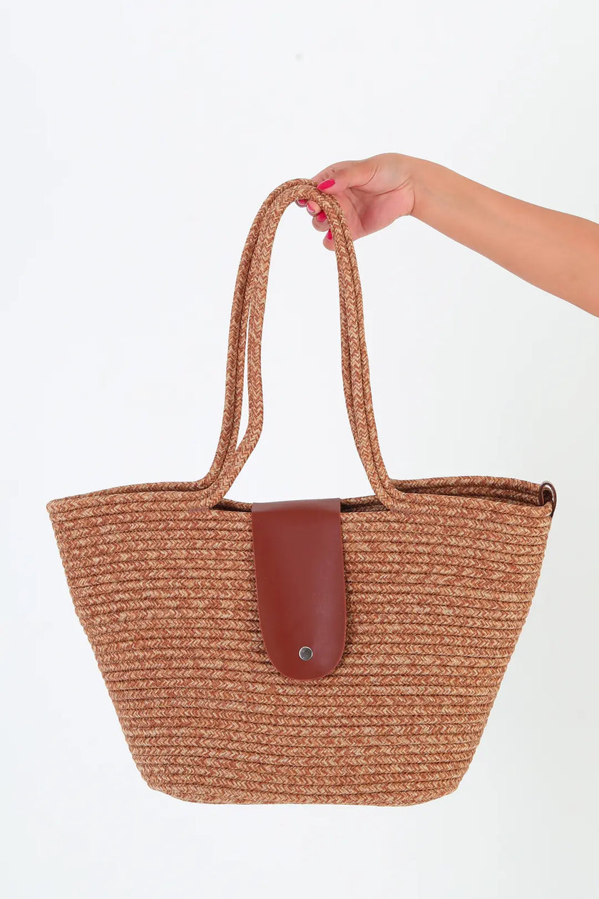 Mayro El Yapımı Hasır Çanta Kahverengi