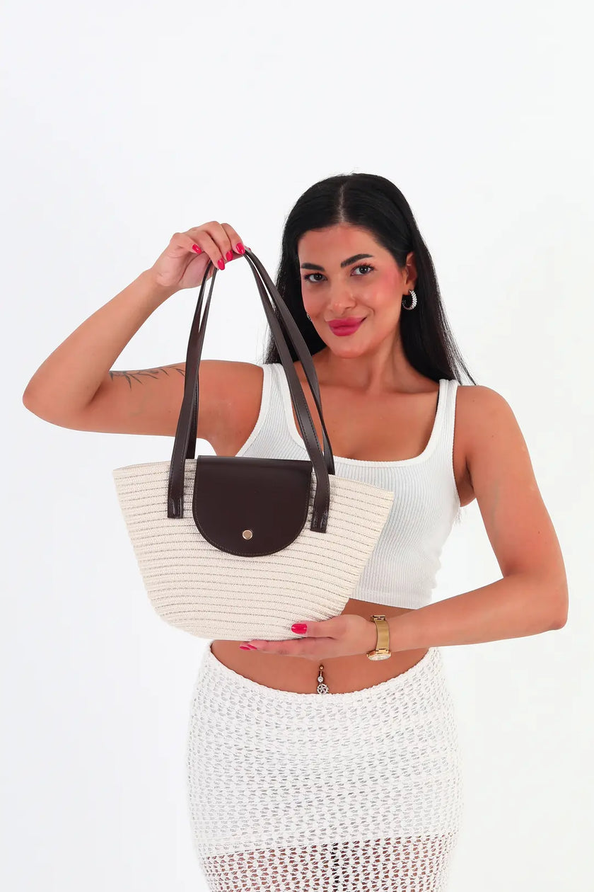 Flores Hasır Baget Çanta Krem