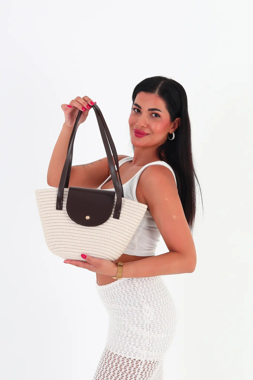 Flores Hasır Baget Çanta Krem