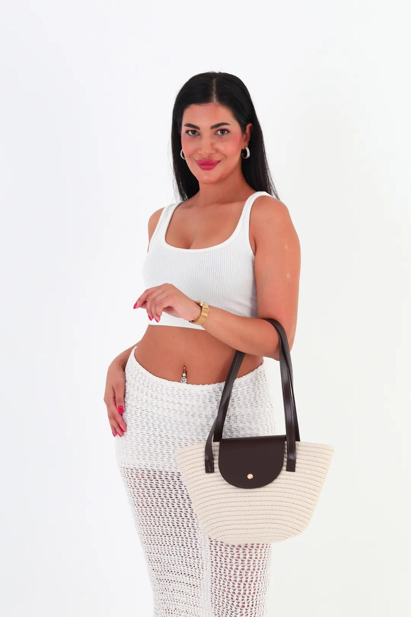 Flores Hasır Baget Çanta Krem