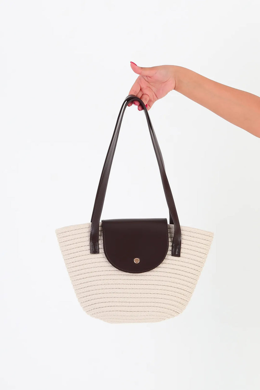 Flores Hasır Baget Çanta Krem