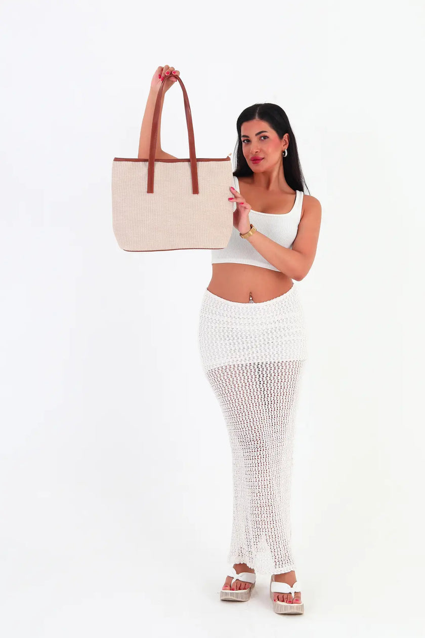 Bisco Hasır Görünümlü Çanta Taba