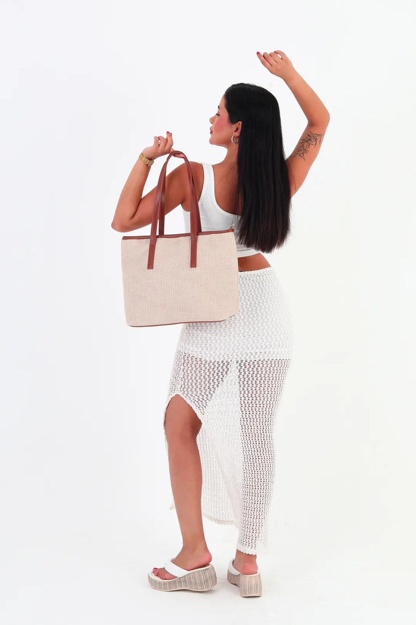 Bisco Hasır Görünümlü Çanta Taba