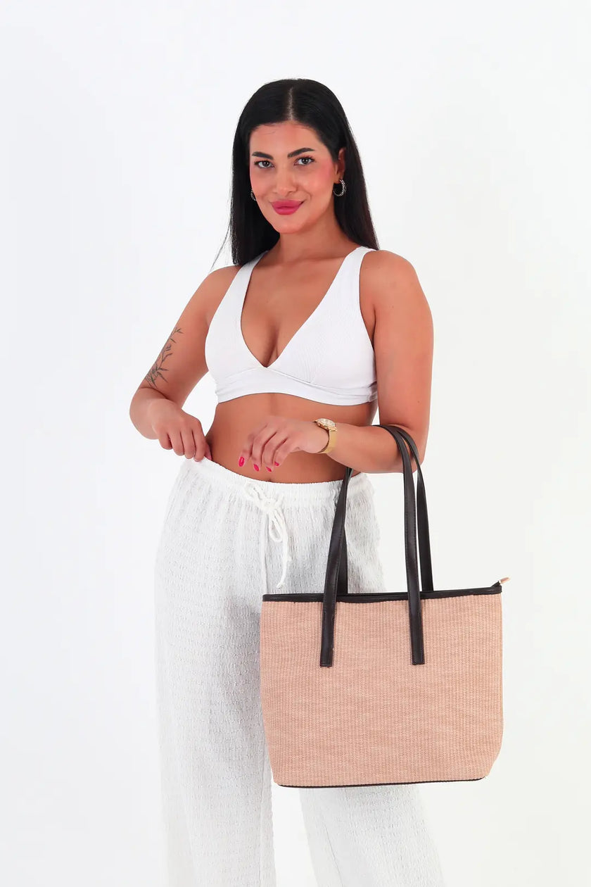 Bisco Hasır Görünümlü Çanta Kahve