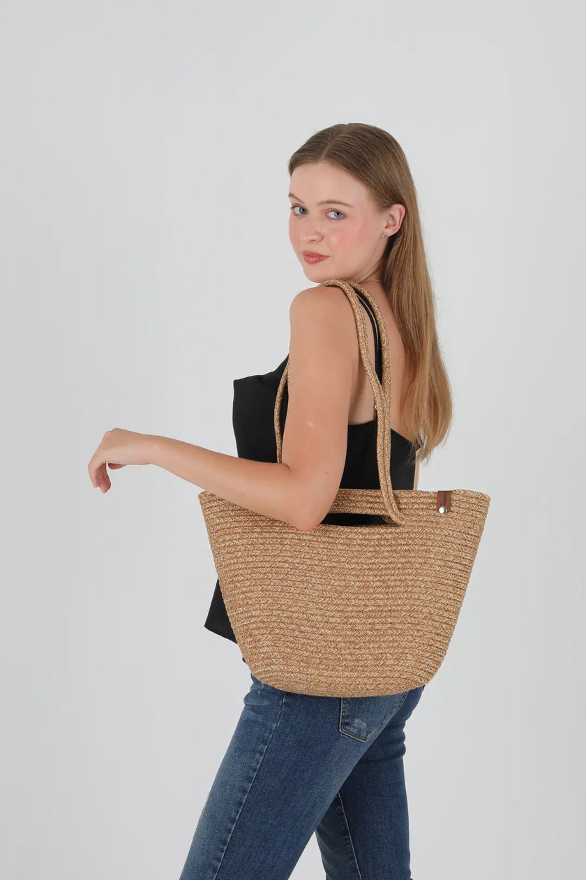 Luno Hasır Omuz Çantası Vizon