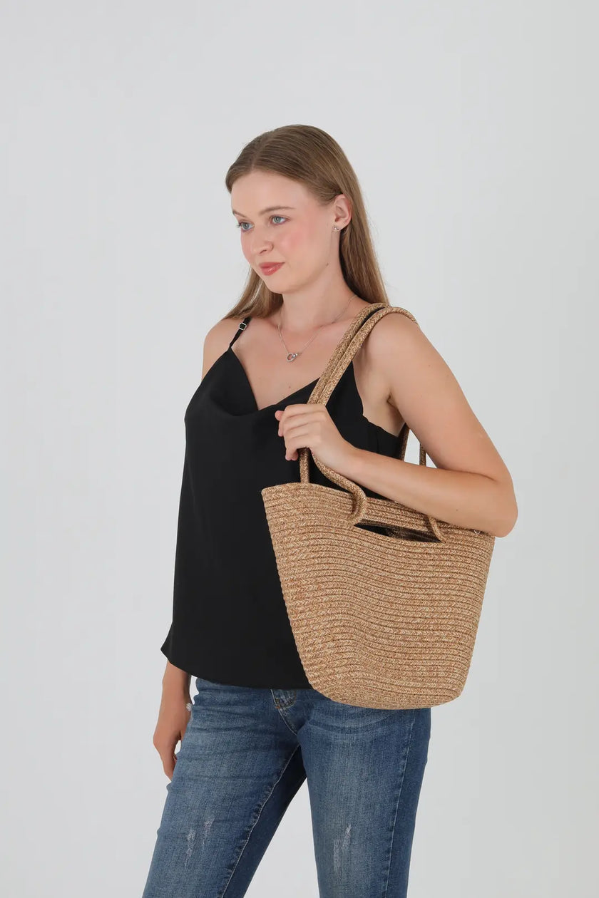 Luno Hasır Omuz Çantası Vizon