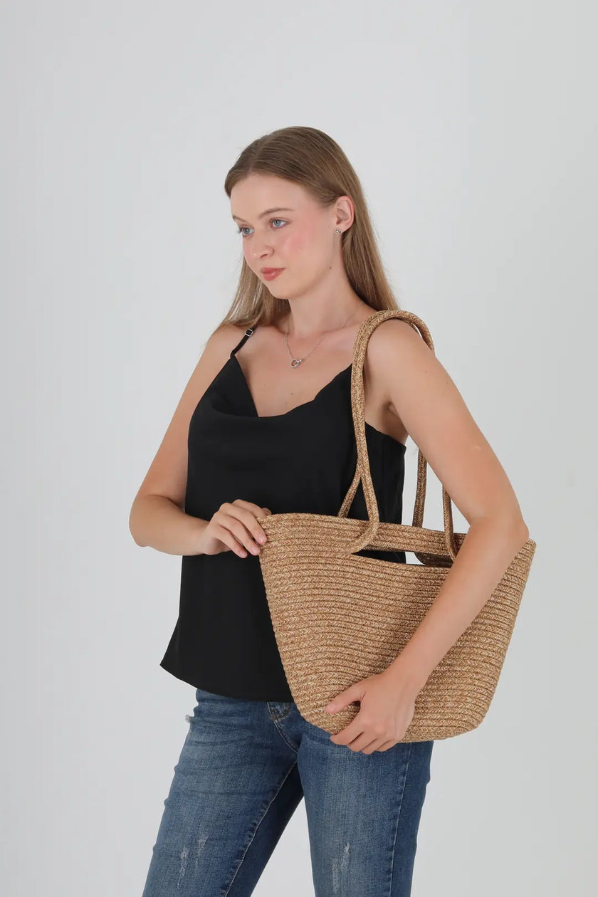 Luno Hasır Omuz Çantası Vizon