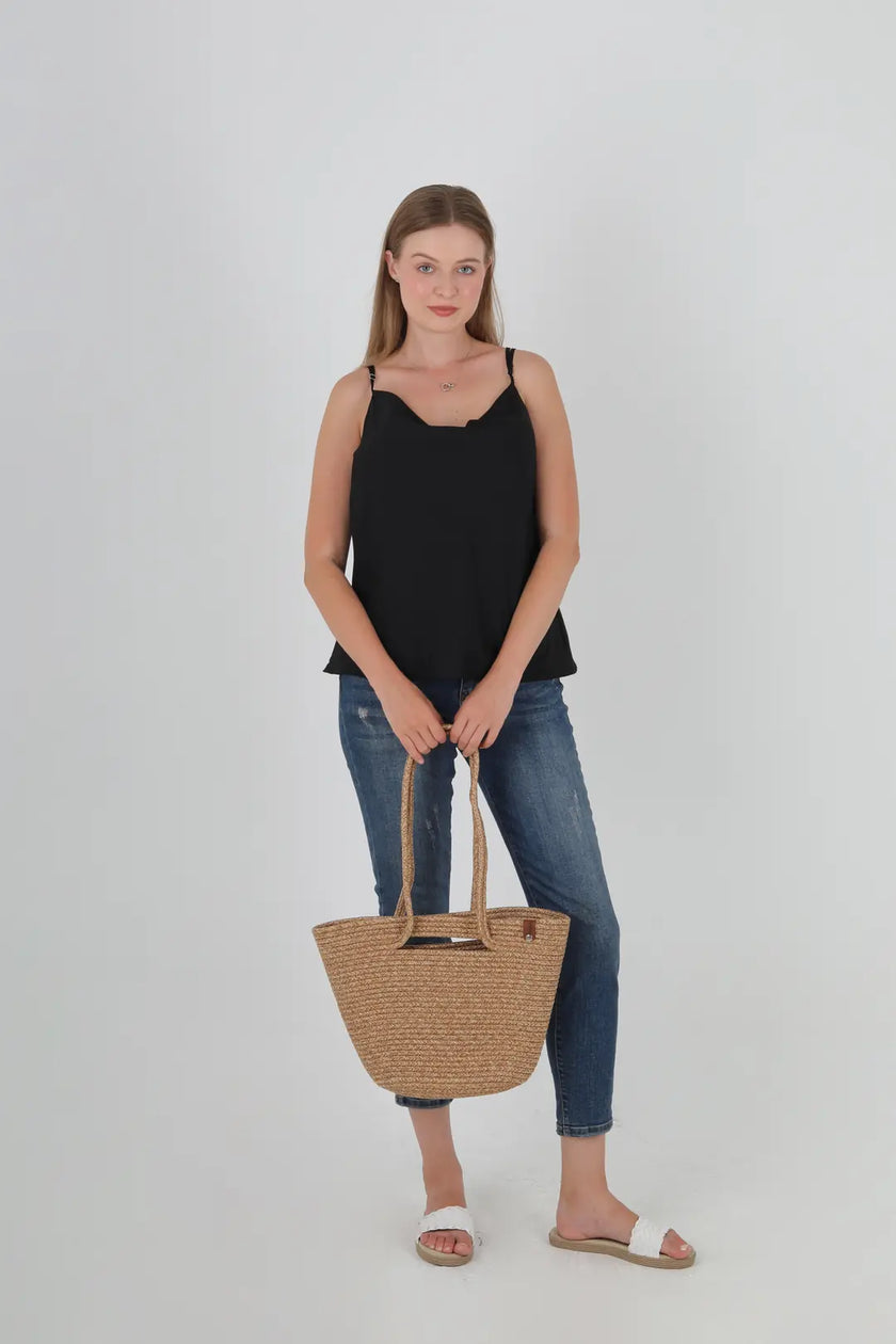 Luno Hasır Omuz Çantası Vizon