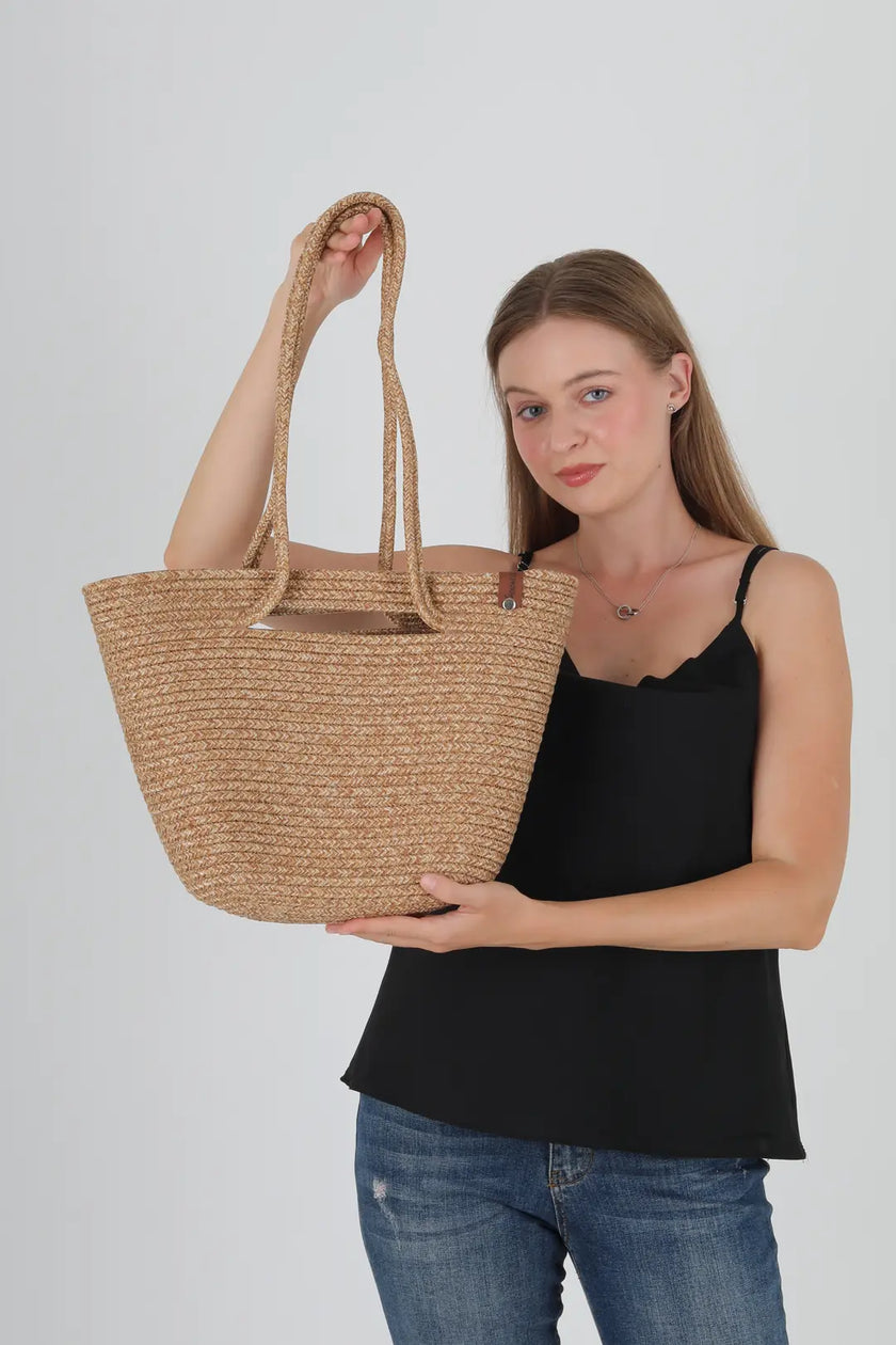 Luno Hasır Omuz Çantası Vizon