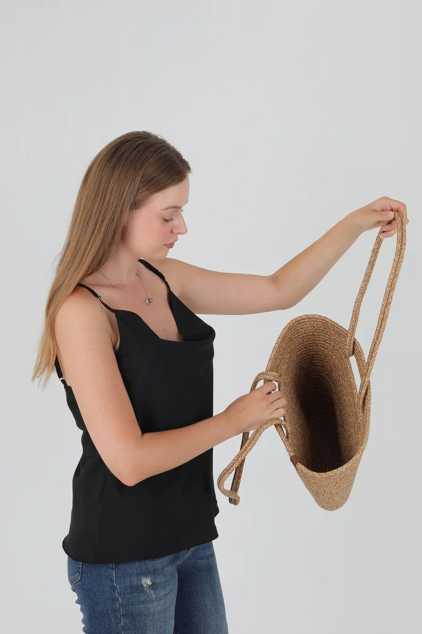 Luno Hasır Omuz Çantası Vizon