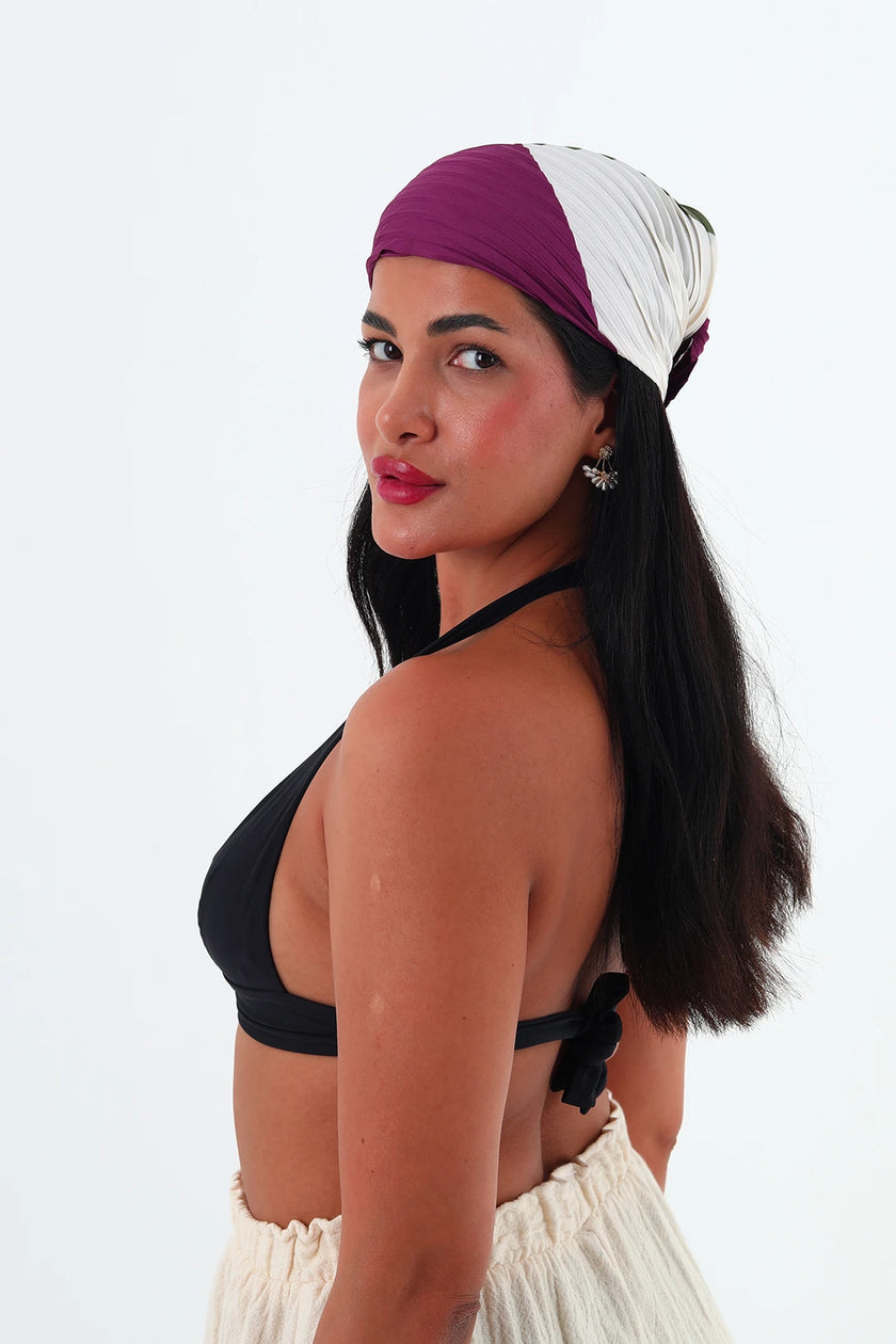 Rose çok renkli piliseli bandana,fular Mor