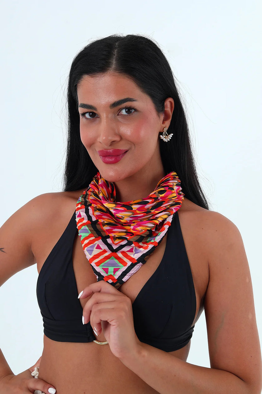 Rose çok renkli piliseli bandana,fular Fuşya