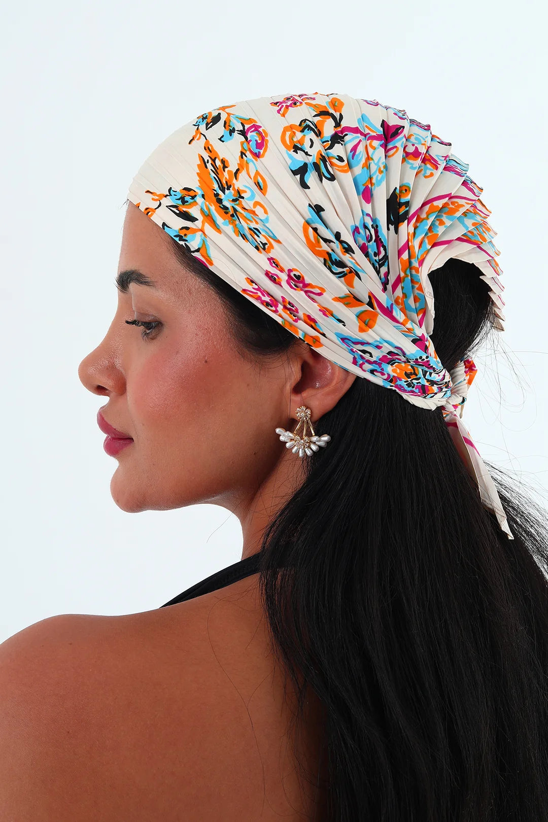 Rose çok renkli piliseli bandana,fular Krem