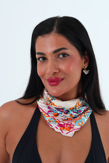 Rose çok renkli piliseli bandana,fular Krem