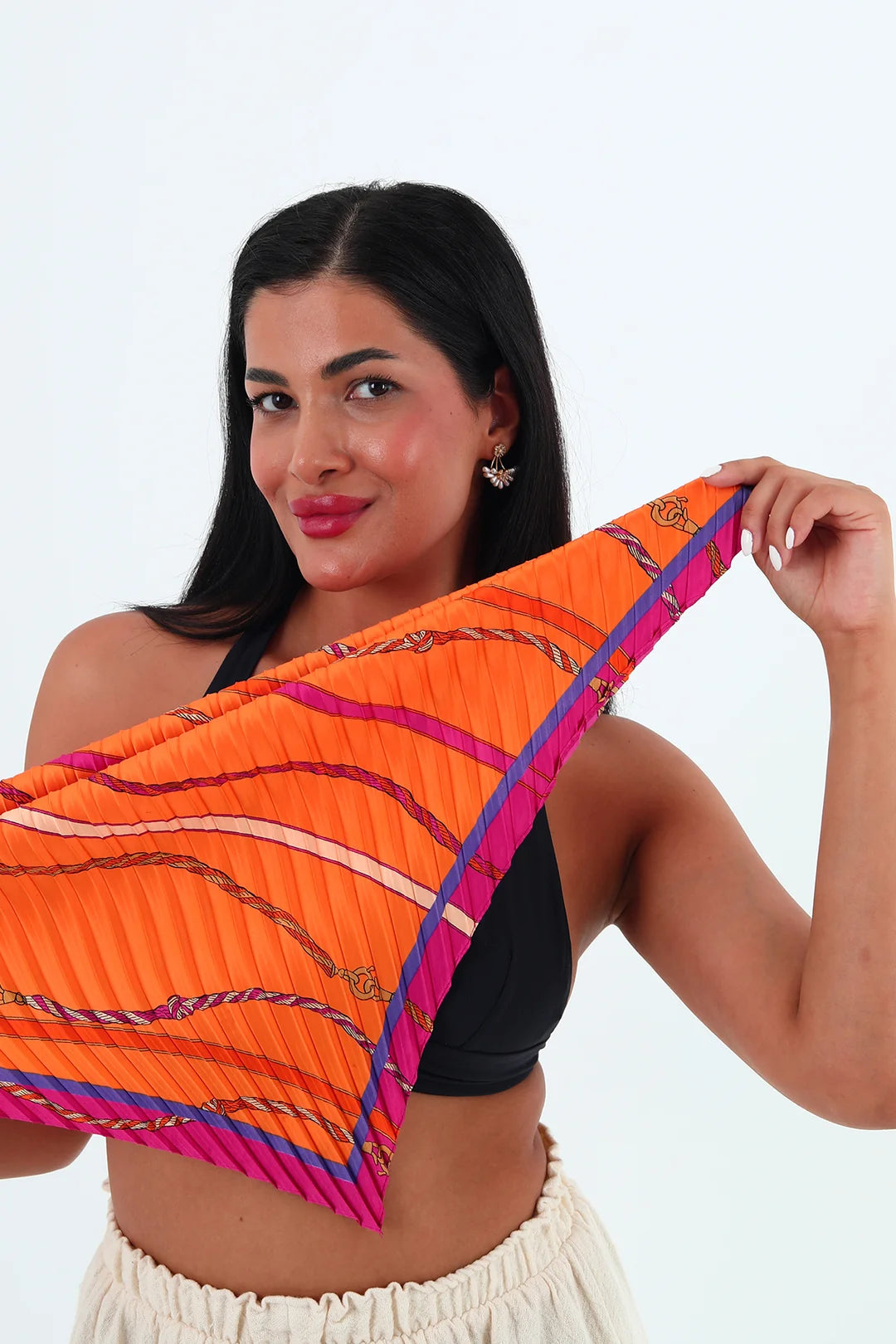 Rose çok renkli piliseli bandana,fular Turuncu