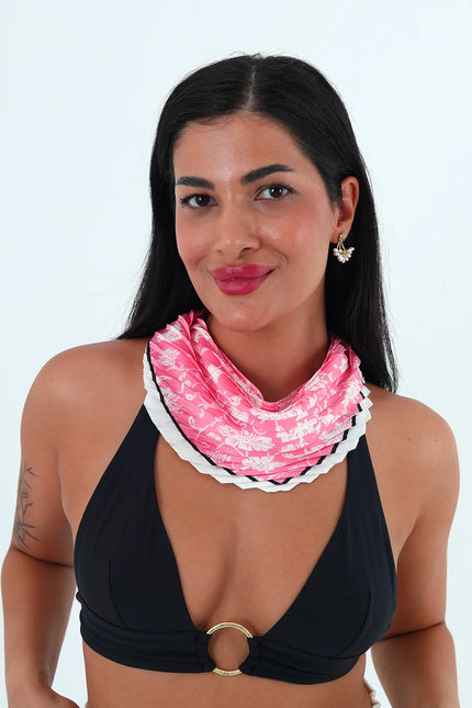 Rose çok renkli piliseli bandana,fular Pembe
