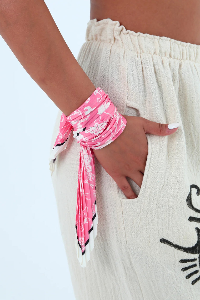 Rose çok renkli piliseli bandana,fular Pembe