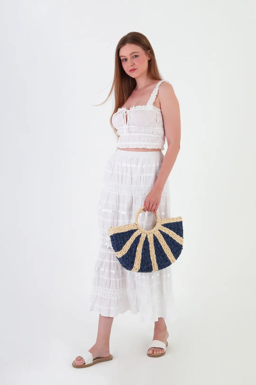 Carpet Hasır El ve Omuz Çantası Mavi