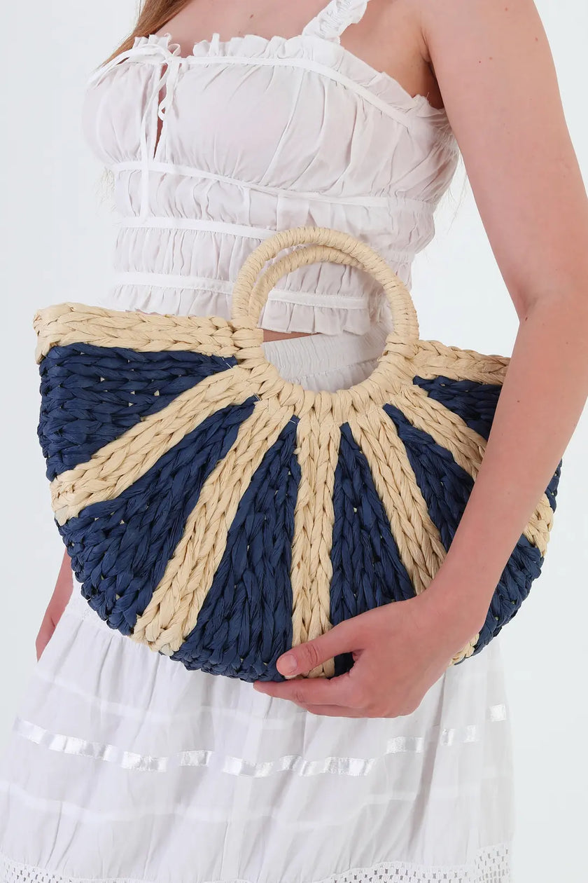 Carpet Hasır El ve Omuz Çantası Mavi