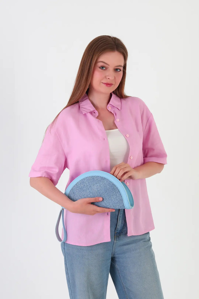 Venice Hasır Clutch Çanta Mavi