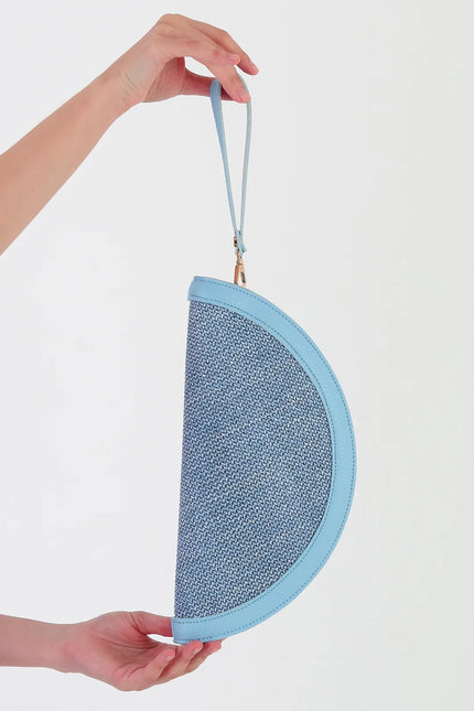 Venice Hasır Clutch Çanta Mavi