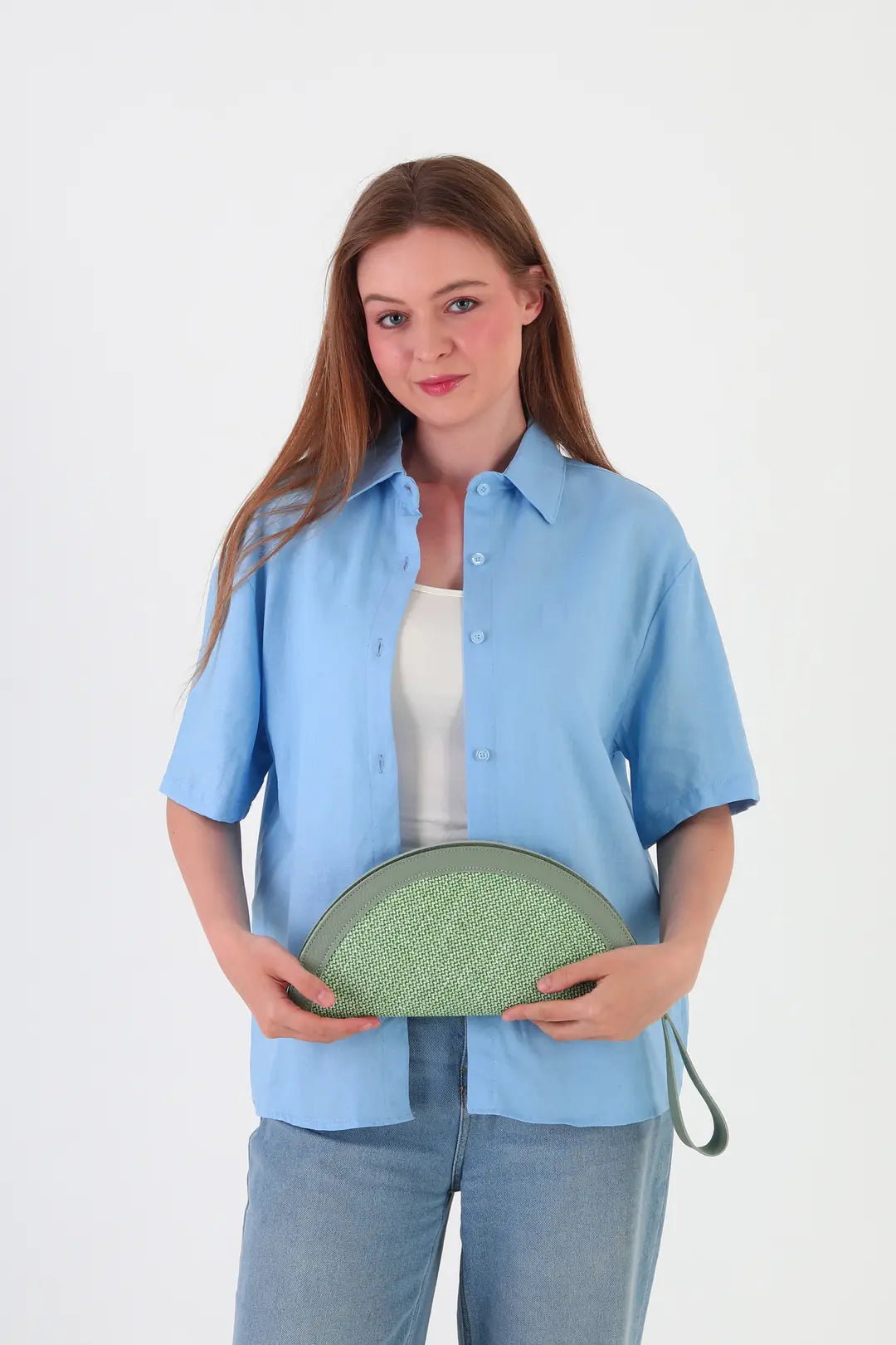 Venice Hasır Clutch Çanta Yeşil