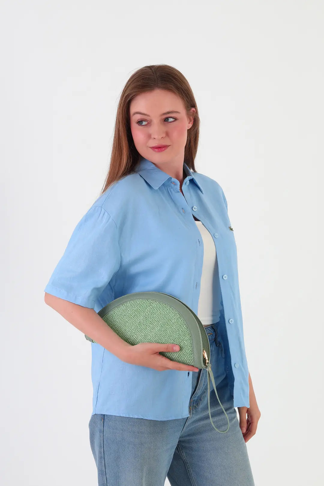 Venice Hasır Clutch Çanta Yeşil