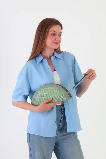 Venice Hasır Clutch Çanta Yeşil