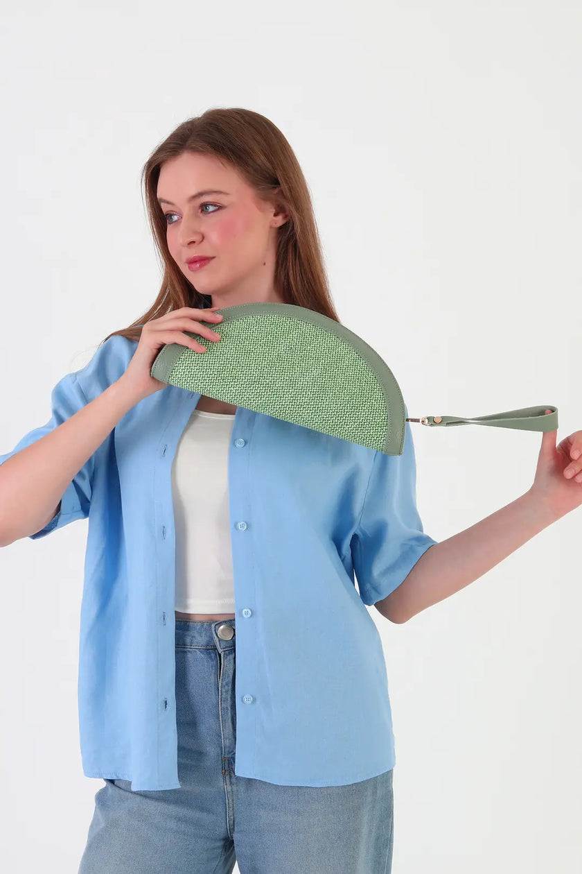 Venice Hasır Clutch Çanta Yeşil