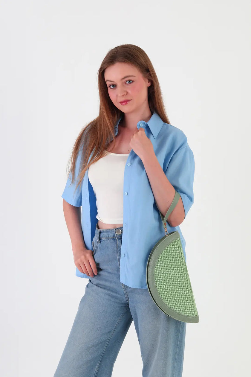 Venice Hasır Clutch Çanta Yeşil