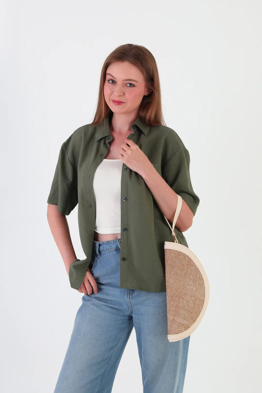 Venice Hasır Clutch Çanta Krem