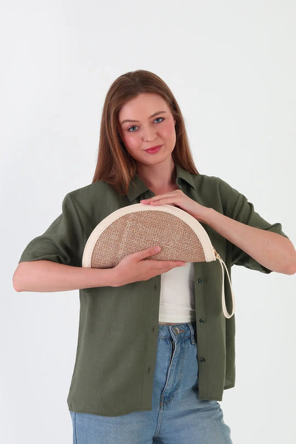 Venice Hasır Clutch Çanta Krem