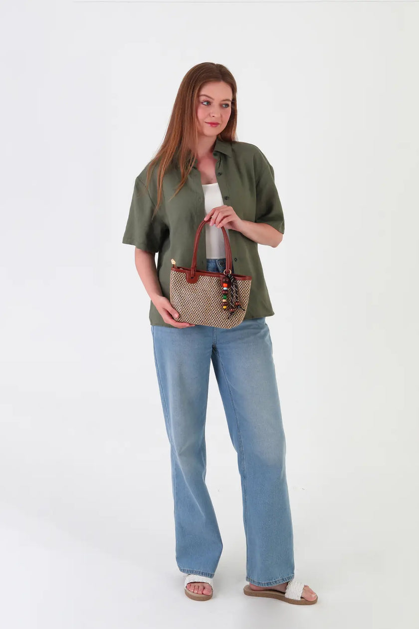 Orchid Hasır El ve Omuz Çantası Taba