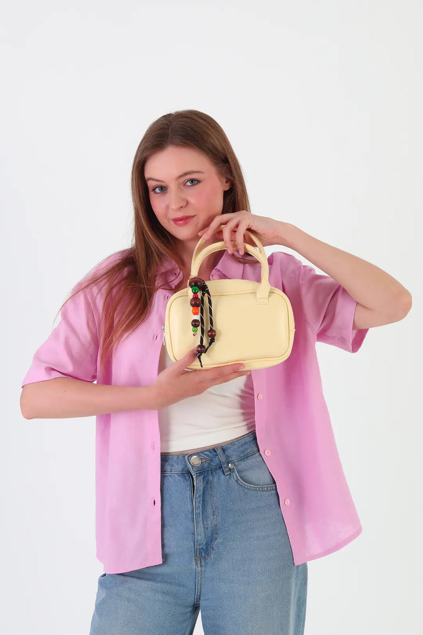 Lunel Aksesuarlı Mini Oval El Ve Çapraz Çanta Sarı