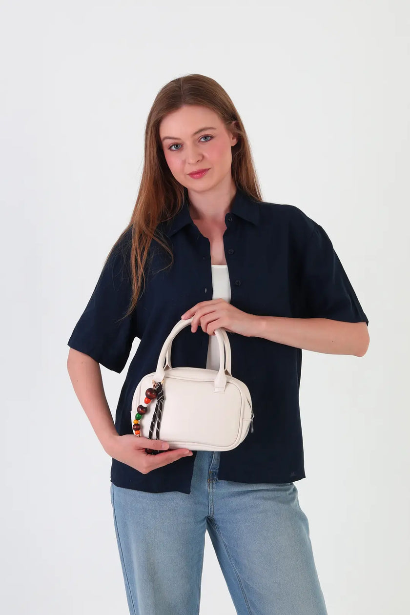 Lunel Aksesuarlı Mini Oval El Ve Çapraz Çanta Krem
