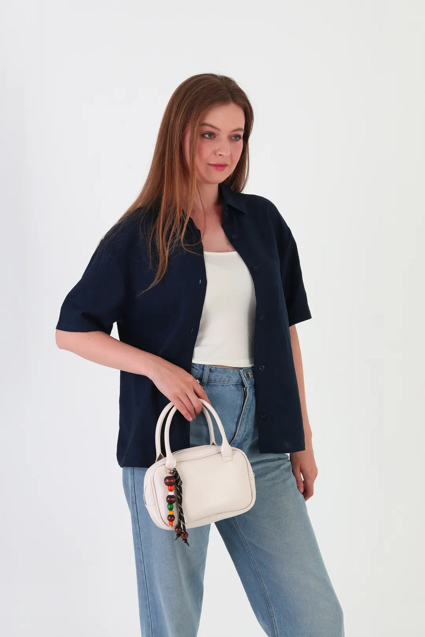 Lunel Aksesuarlı Mini Oval El Ve Çapraz Çanta Krem