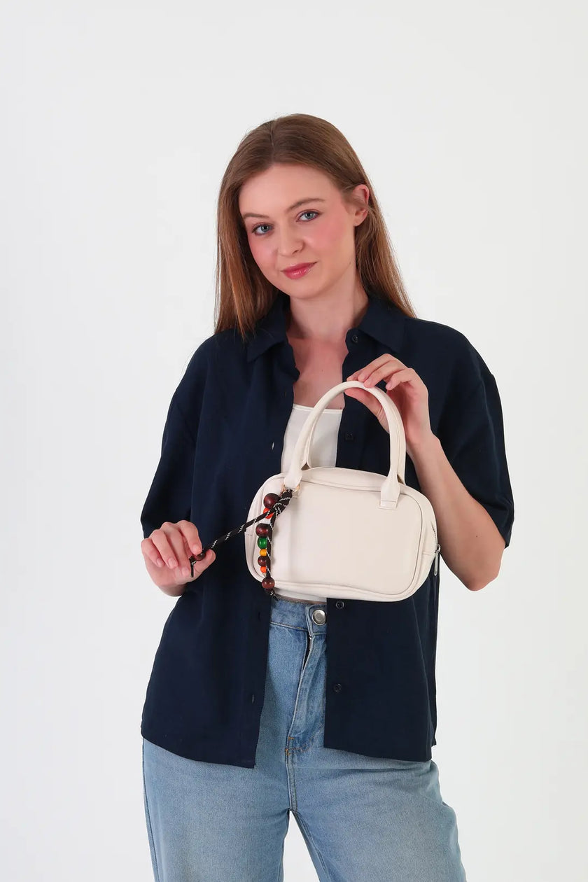 Lunel Aksesuarlı Mini Oval El Ve Çapraz Çanta Krem