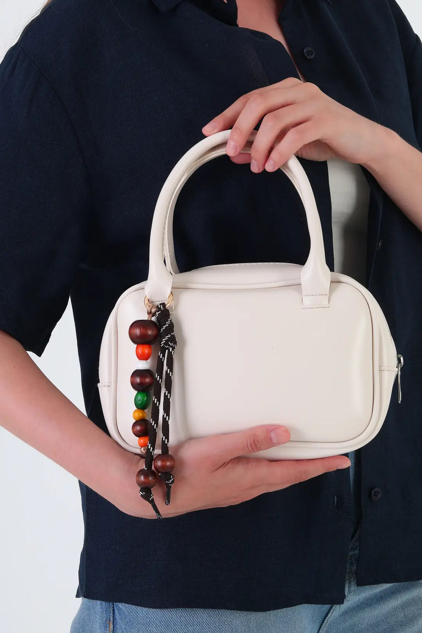 Lunel Aksesuarlı Mini Oval El Ve Çapraz Çanta Krem