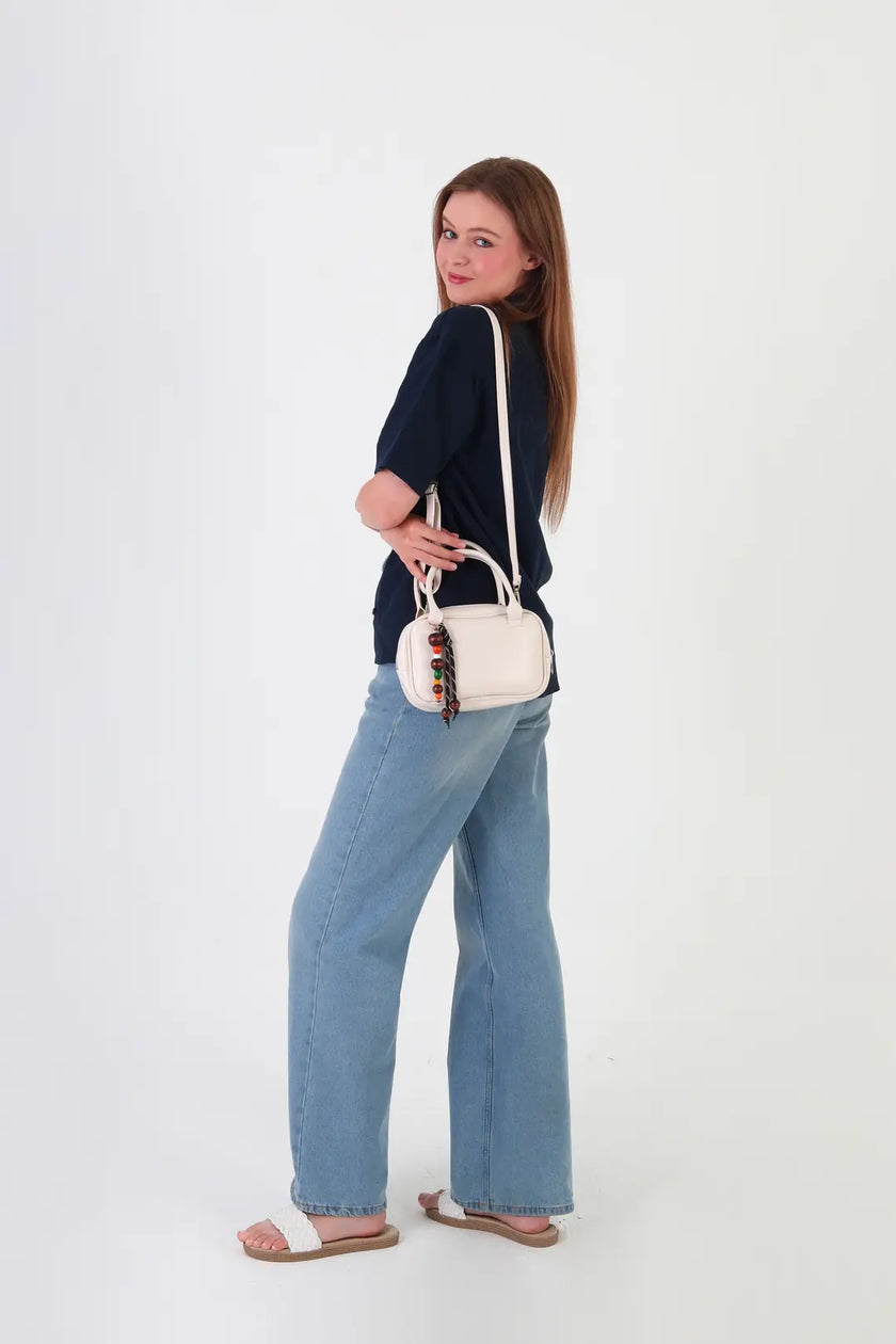 Lunel Aksesuarlı Mini Oval El Ve Çapraz Çanta Krem