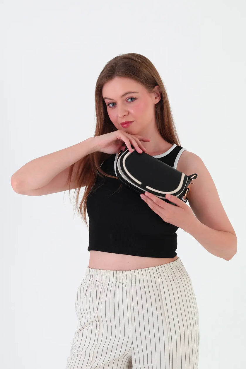 Daisy Kapaklı Çapraz Çanta Siyah